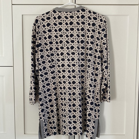 J. McLaughlin XL Tunic Black, Cream, and Tan with Button Front and 3/4 Sleeves - Picture 6 of 8